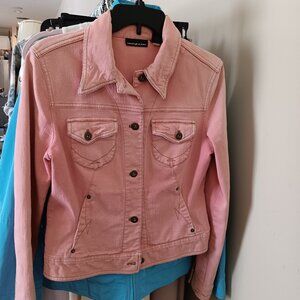 Denim Trucker Style Waist Jacket in Unique Peachy Pink
